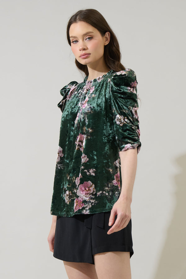 Sugarlips Sharon Floral Velvet Drape Sleeve Top