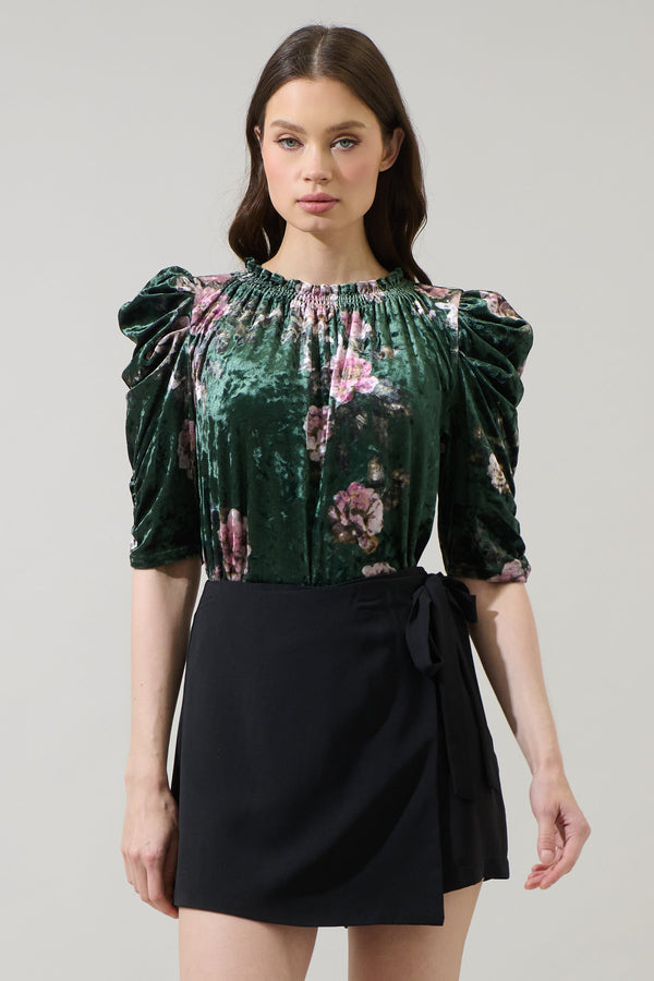sugarlips Sharon Floral Velvet Drape Sleeve Top