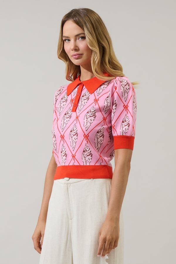 Sugarlips Shell Struck Collared Sweater Top