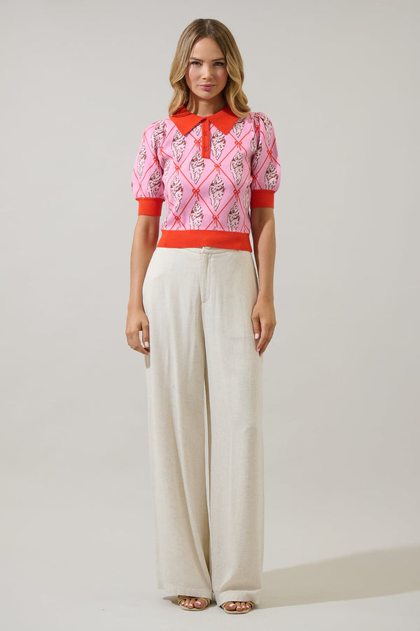 Sugarlips Shell Struck Collared Sweater Top