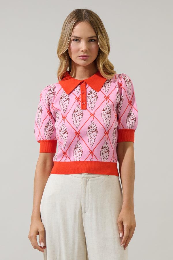 sugarlips Shell Struck Collared Sweater Top