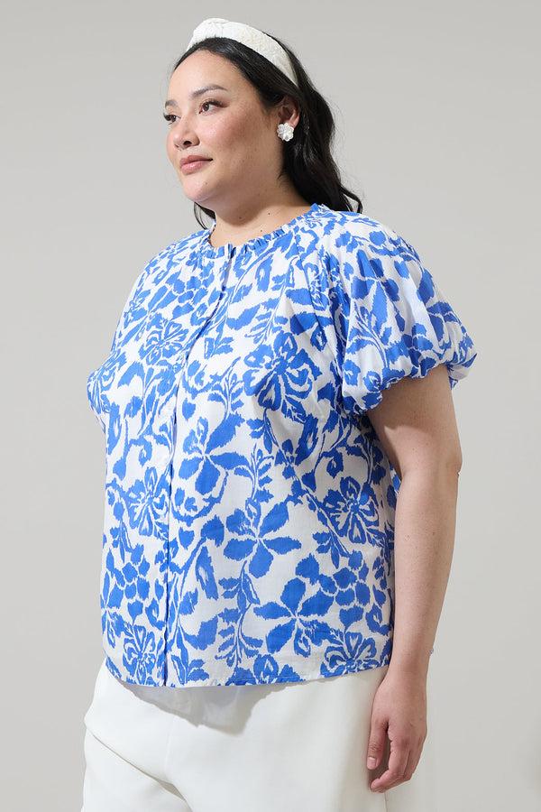Sugarlips Shia Floral Avy Button Down Top Curve