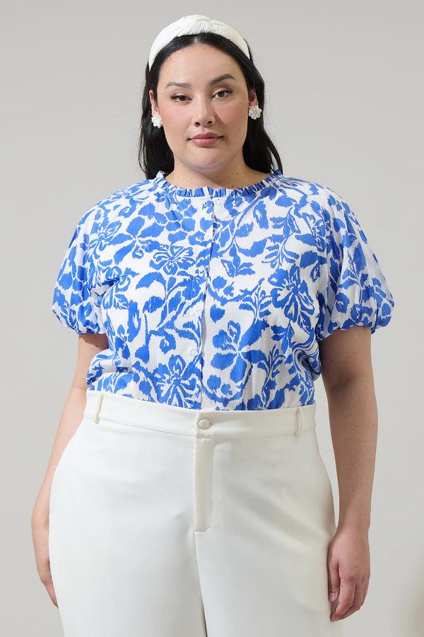 sugarlips Shia Floral Avy Button Down Top Curve