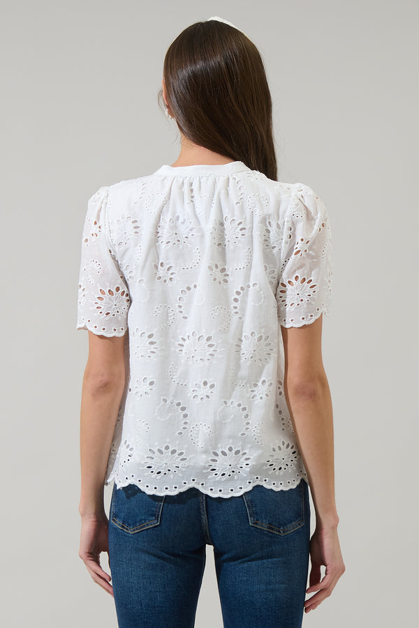 Sugarlips Shirin Eyelet Split Neck Top