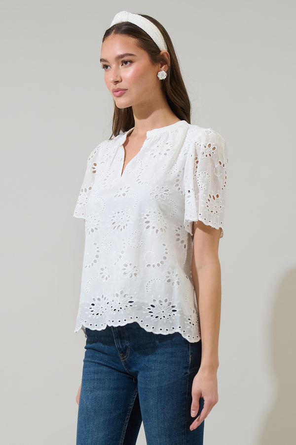 Sugarlips Shirin Eyelet Split Neck Top
