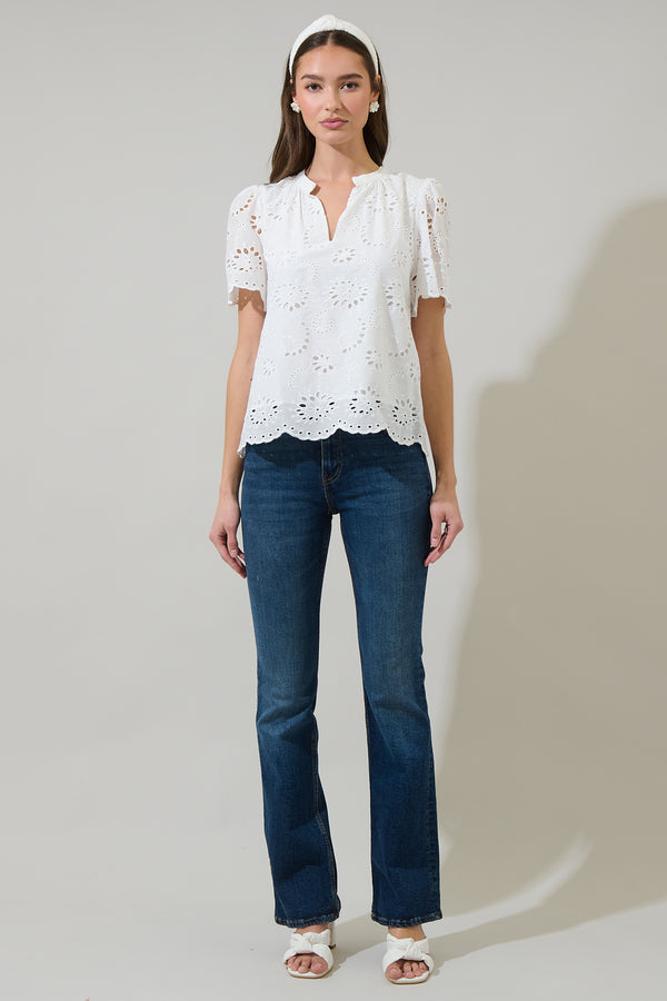 Sugarlips Shirin Eyelet Split Neck Top