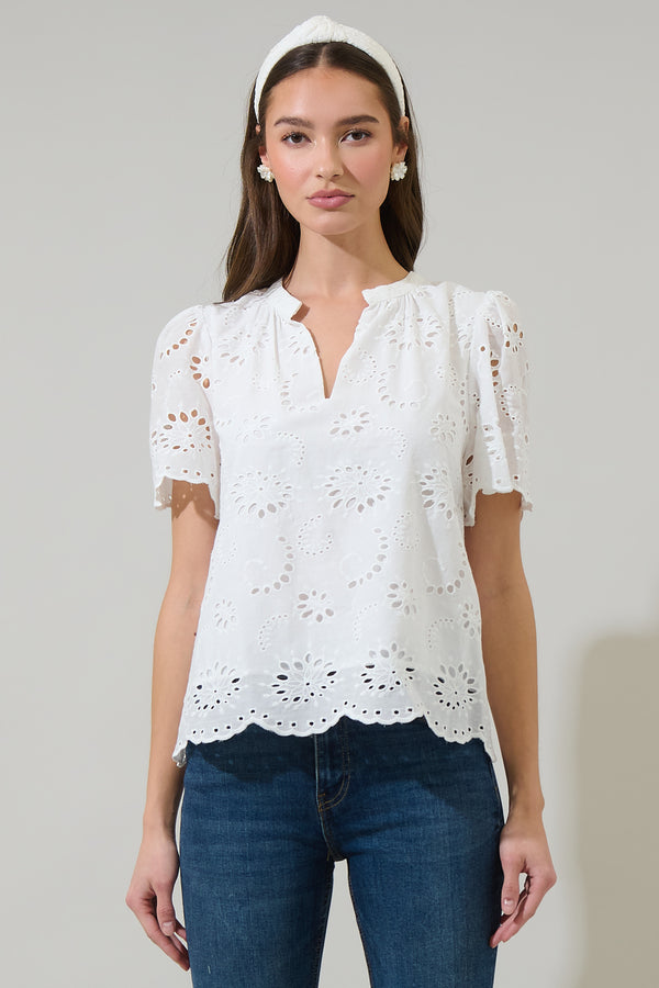 sugarlips Shirin Eyelet Split Neck Top