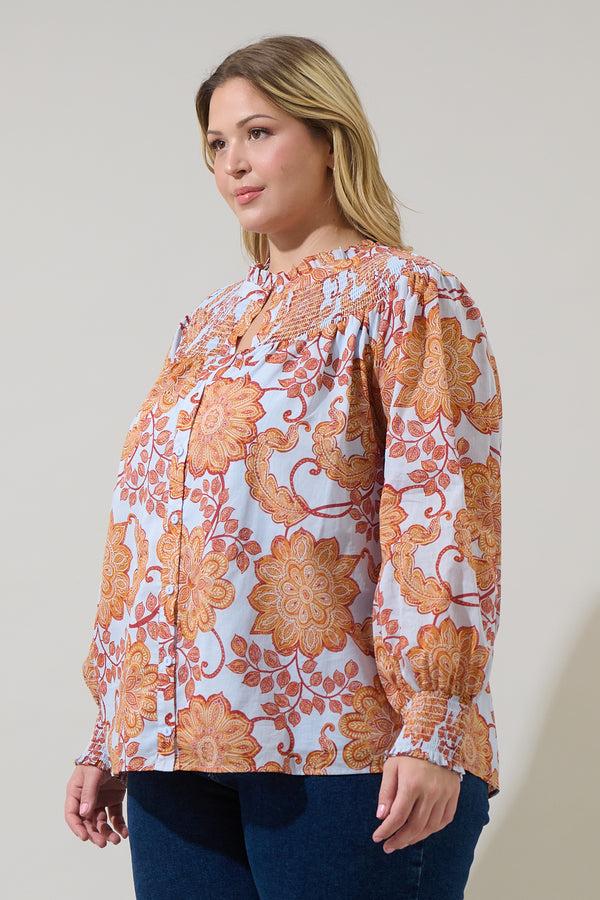 Sugarlips Siany Floral Debory Smocked Top Curve