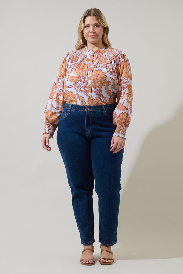 Sugarlips Siany Floral Debory Smocked Top Curve