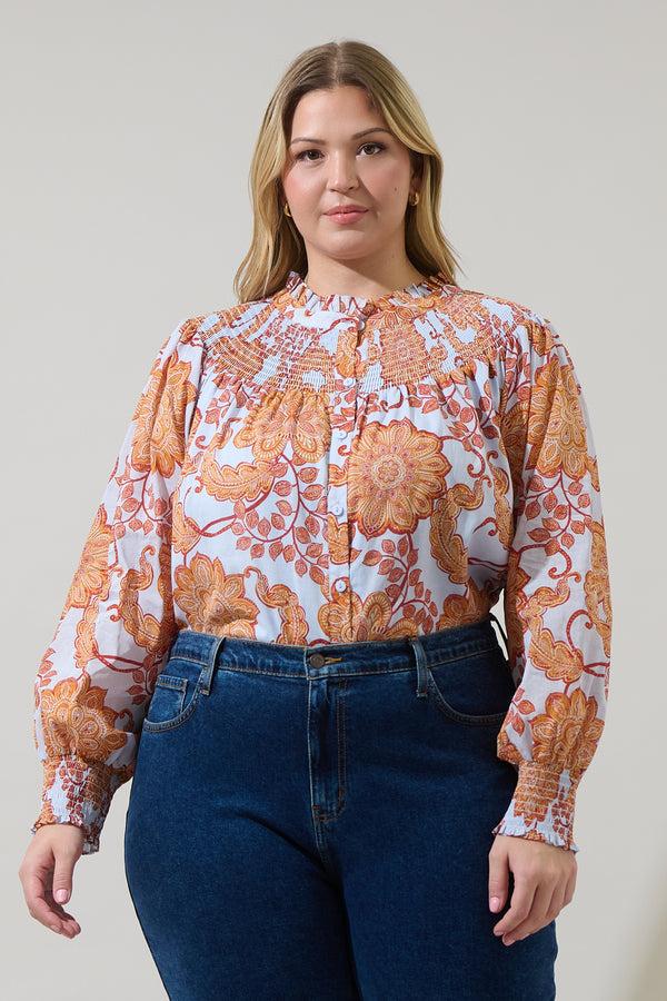 sugarlips Siany Floral Debory Smocked Top Curve