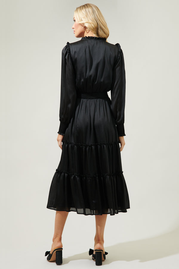 Sugarlips Siete Satin Split Neck Midi Dress