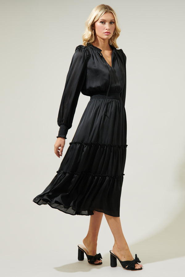 Sugarlips Siete Satin Split Neck Midi Dress