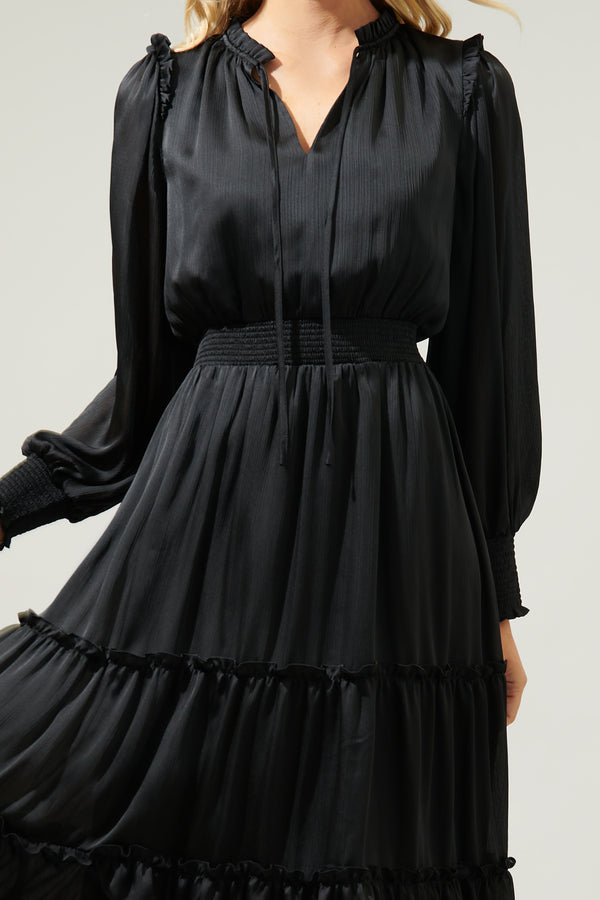 Sugarlips Siete Satin Split Neck Midi Dress