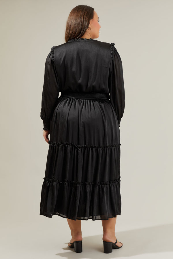 Sugarlips Siete Satin Split Neck Midi Dress Curve
