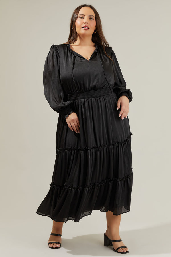 Sugarlips Siete Satin Split Neck Midi Dress Curve