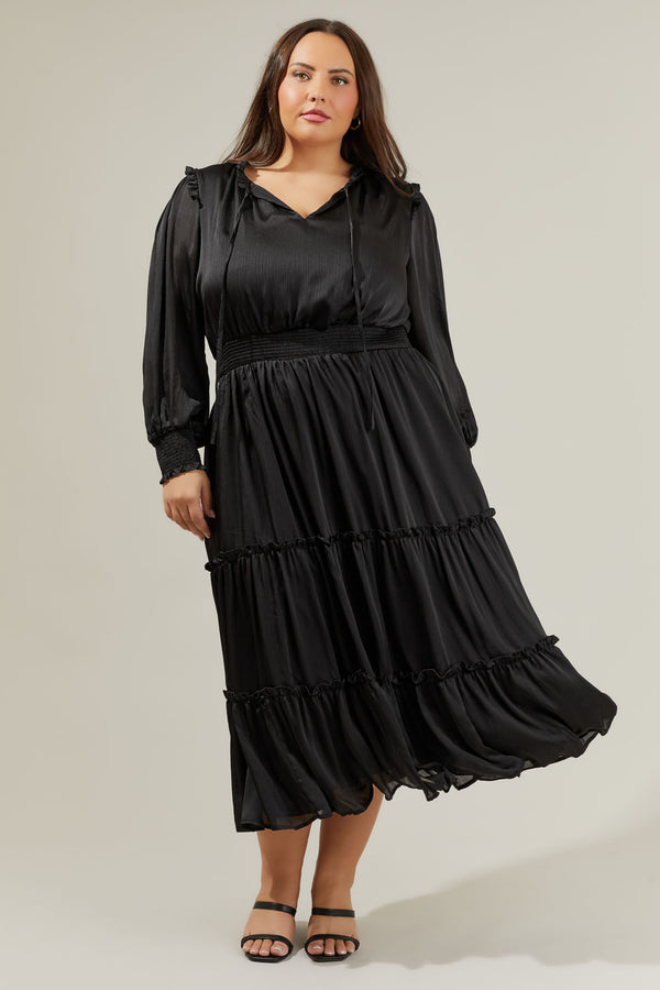 Sugarlips Siete Satin Split Neck Midi Dress Curve