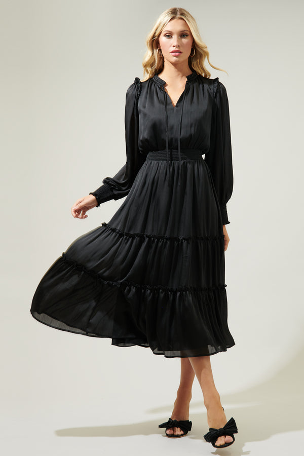 sugarlips Siete Satin Split Neck Midi Dress