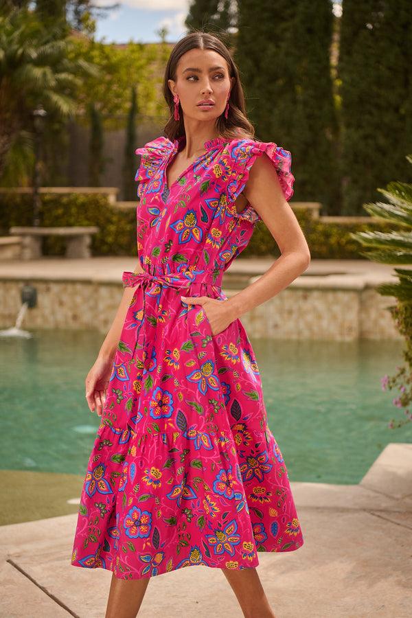 sugarlips Signy Floral Sita Ruffle Midi Dress