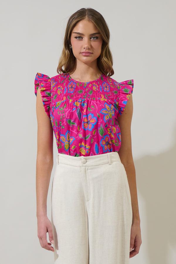 sugarlips Signy Floral Tisha Smocked Ruffle Top