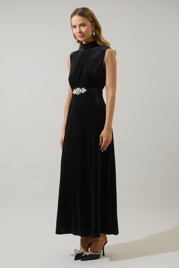 Sugarlips Silmara Velvet Mock Neck Maxi Dress