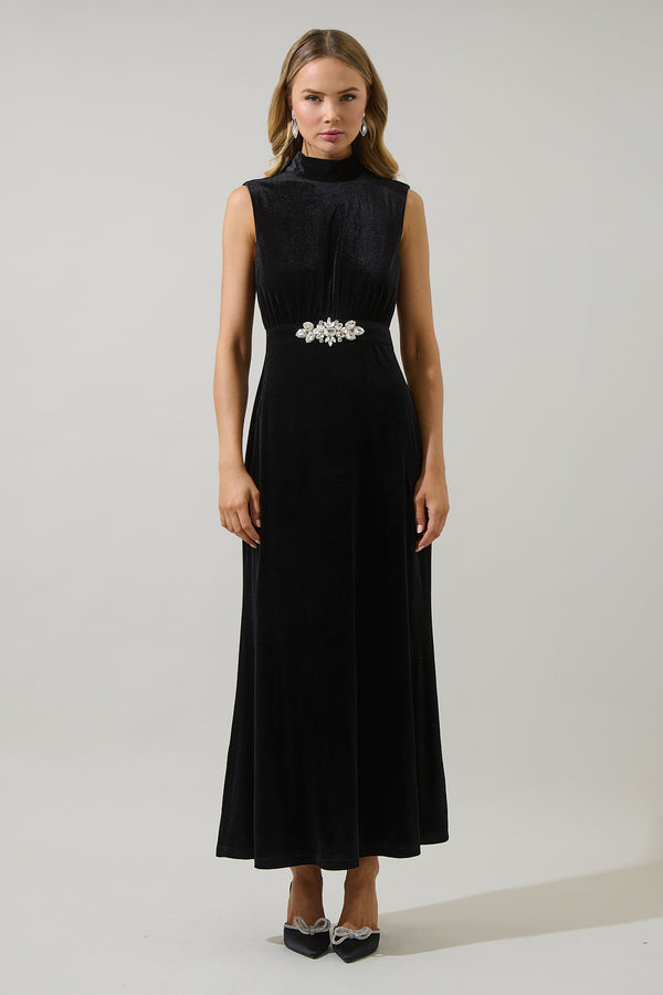 sugarlips Silmara Velvet Mock Neck Maxi Dress
