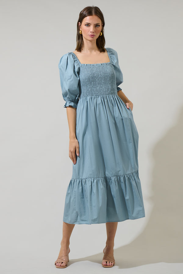 Sugarlips Simone Poplin Smocked Maxi Dress