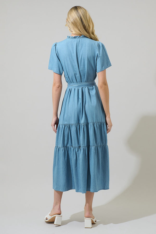 Sugarlips Skylah Chambray Britt Tiered Midi Dress