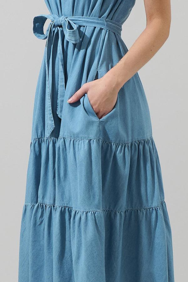 Sugarlips Skylah Chambray Britt Tiered Midi Dress