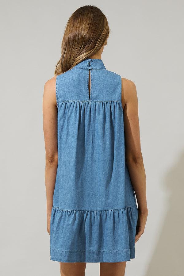 Sugarlips Skylah Denim Albie Bow Mini Dress