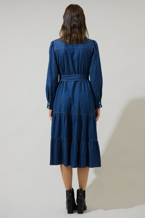 Sugarlips Skylah Denim Tiered Midi Dress
