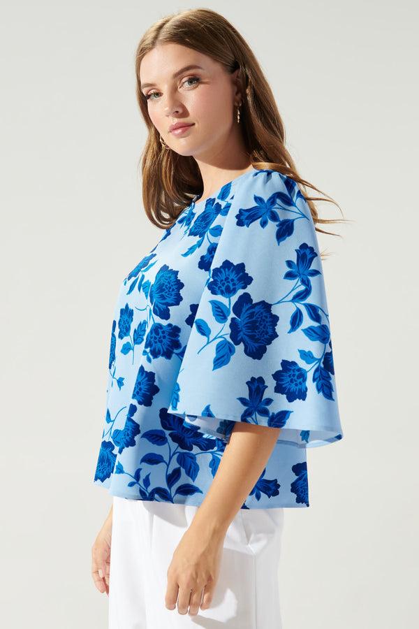 Sugarlips Skyline Floral Lital Flutter Sleeve Top