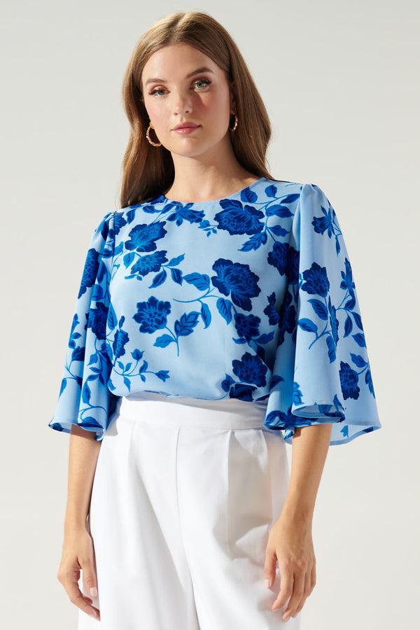 sugarlips Skyline Floral Lital Flutter Sleeve Top