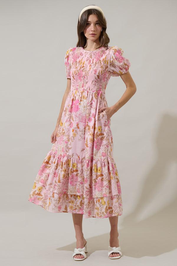 Sugarlips Solanda Floral Aruba Smocked Midi Dress