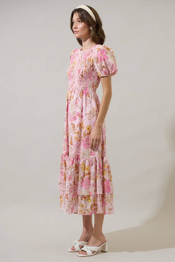 Sugarlips Solanda Floral Aruba Smocked Midi Dress