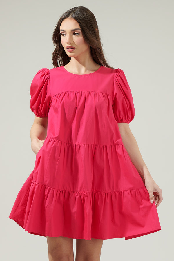 sugarlips Soledad Puff Sleeve Tiered Mini Dress