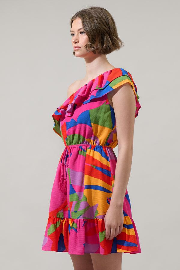 Sugarlips Soleil Abstract One Shoulder Mini Dress