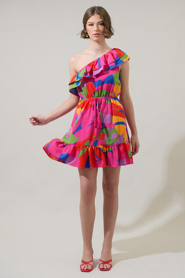 Sugarlips Soleil Abstract One Shoulder Mini Dress