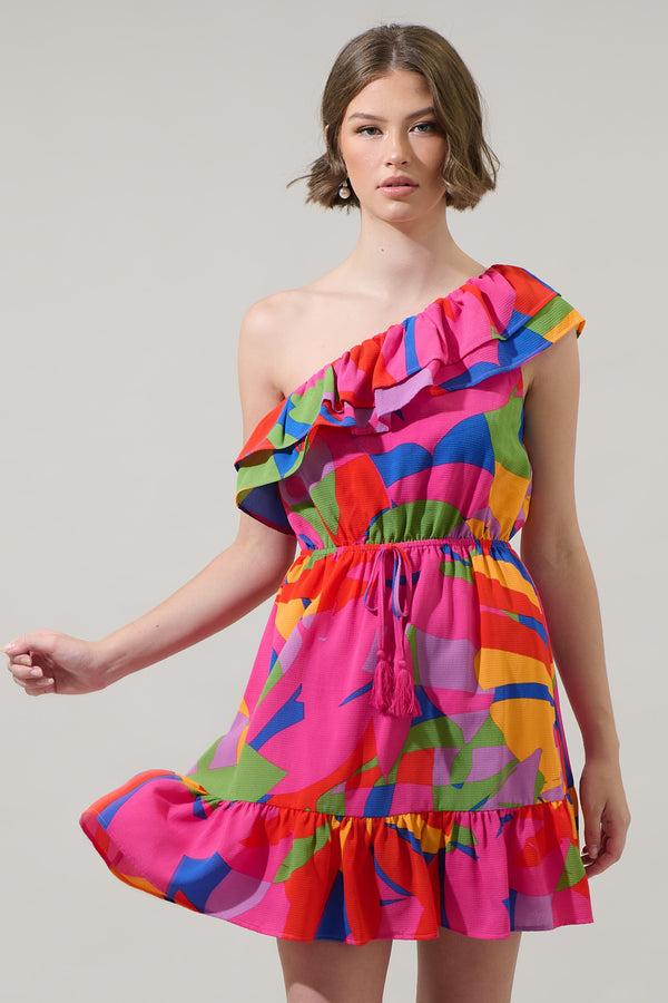 sugarlips Soleil Abstract One Shoulder Mini Dress