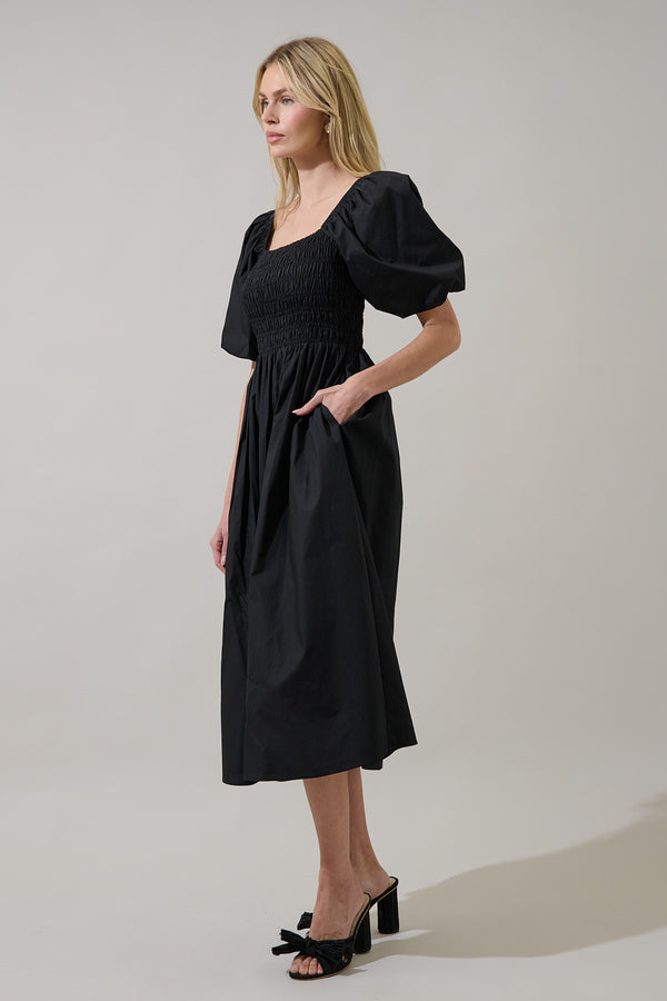 Sugarlips Sonia Bubble Sleeve Smocked Midi Dress