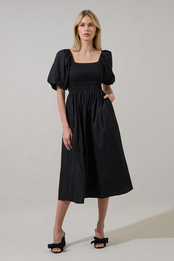 sugarlips Sonia Bubble Sleeve Smocked Midi Dress
