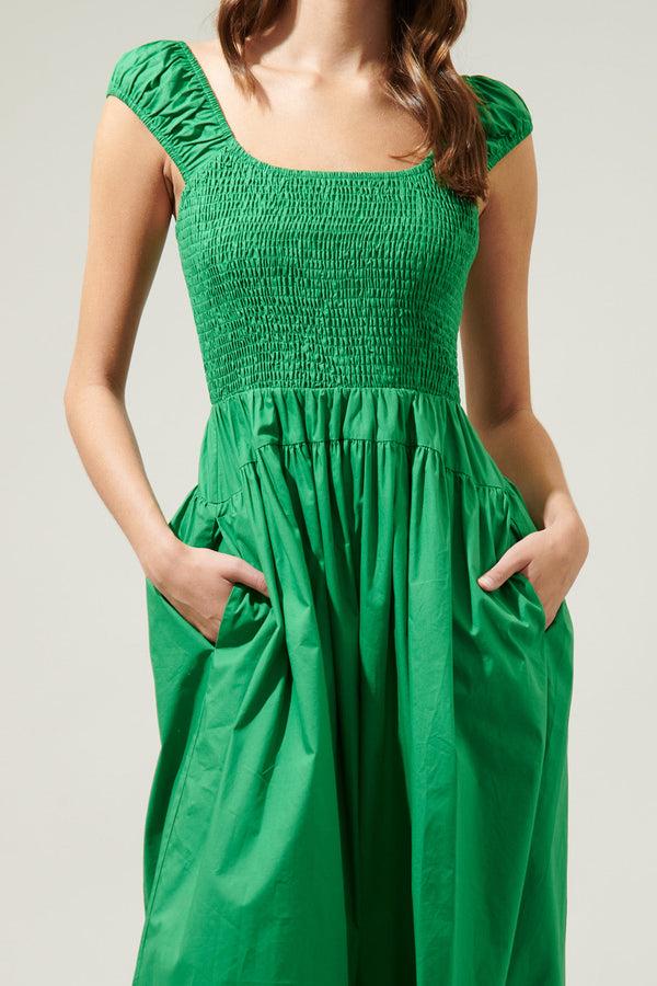 Sugarlips Stasia Yoke Smocked Midi Dress