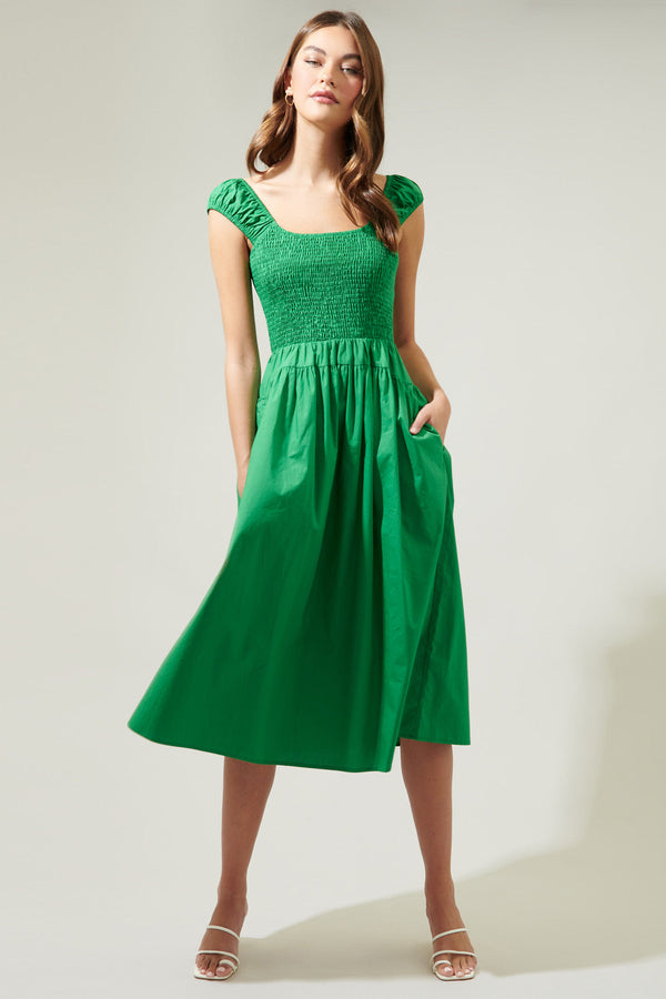 sugarlips Stasia Yoke Smocked Midi Dress