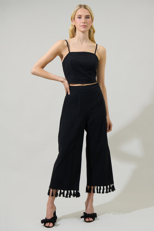 Sugarlips Stay Extra Tassel Trim Wide Leg Pants