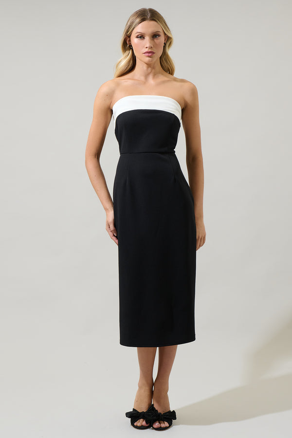 sugarlips Stella Strapless Color Block Midi Dress