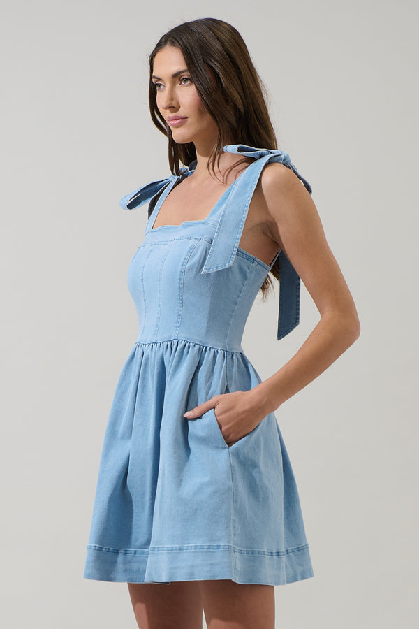 Sugarlips Sujey Denim Tie Strap Mini Dress