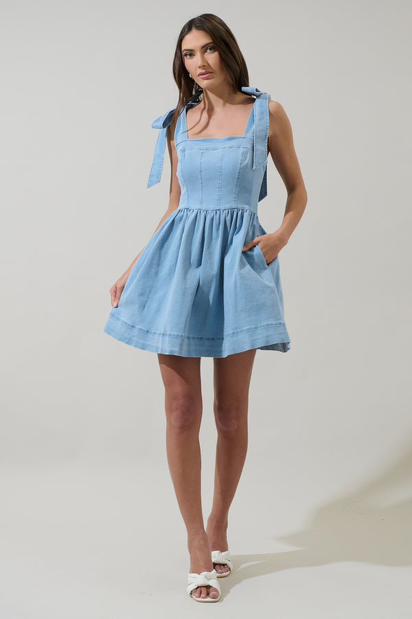 Sugarlips Sujey Denim Tie Strap Mini Dress
