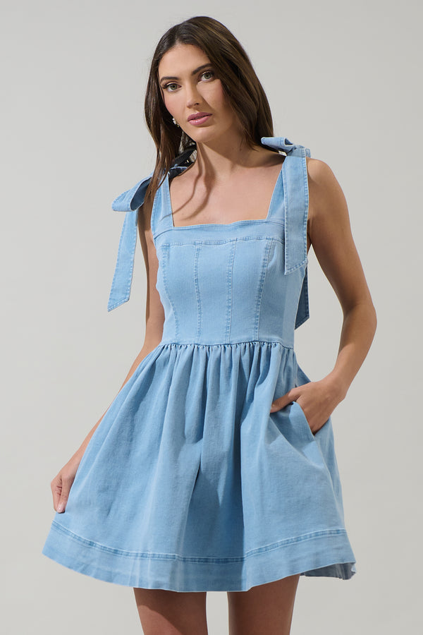 sugarlips Sujey Denim Tie Strap Mini Dress