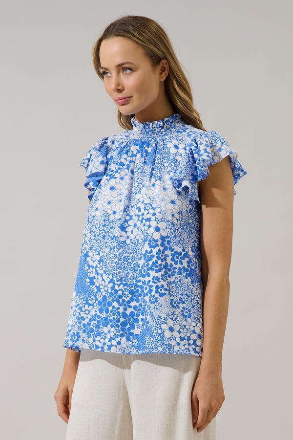 Sugarlips Sun Up Mock Neck Blouse Serra Floral