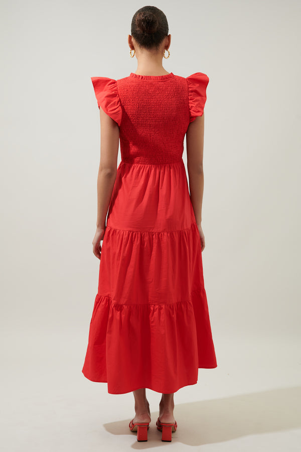Sugarlips Sunfire Smocked Bodice Tiered Midi Dress