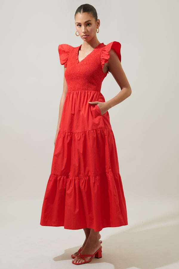 Sugarlips Sunfire Smocked Bodice Tiered Midi Dress